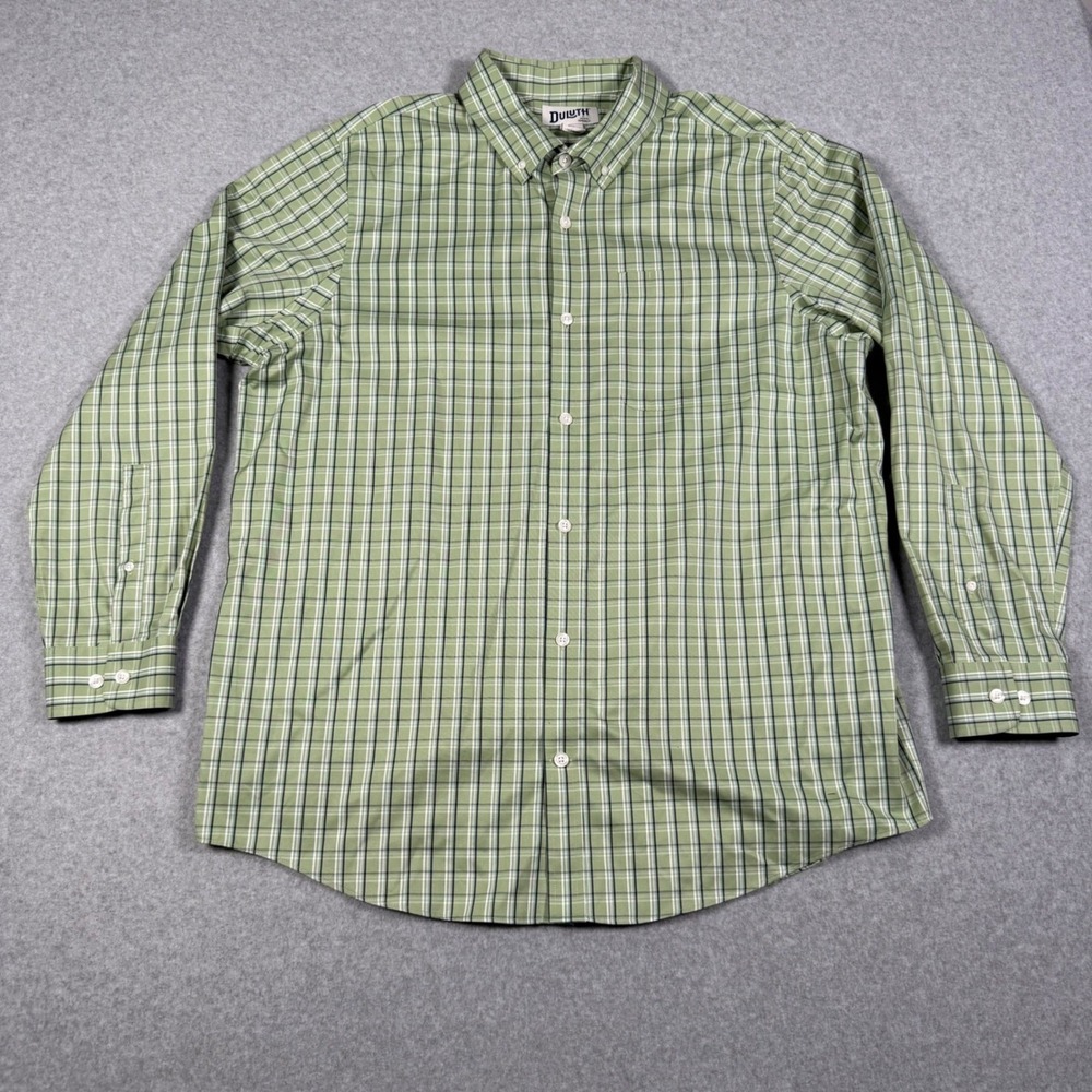 Duluth Trading Co Mens XL Slim Fit Green Plaid Button Down Shirt 100% Cotton